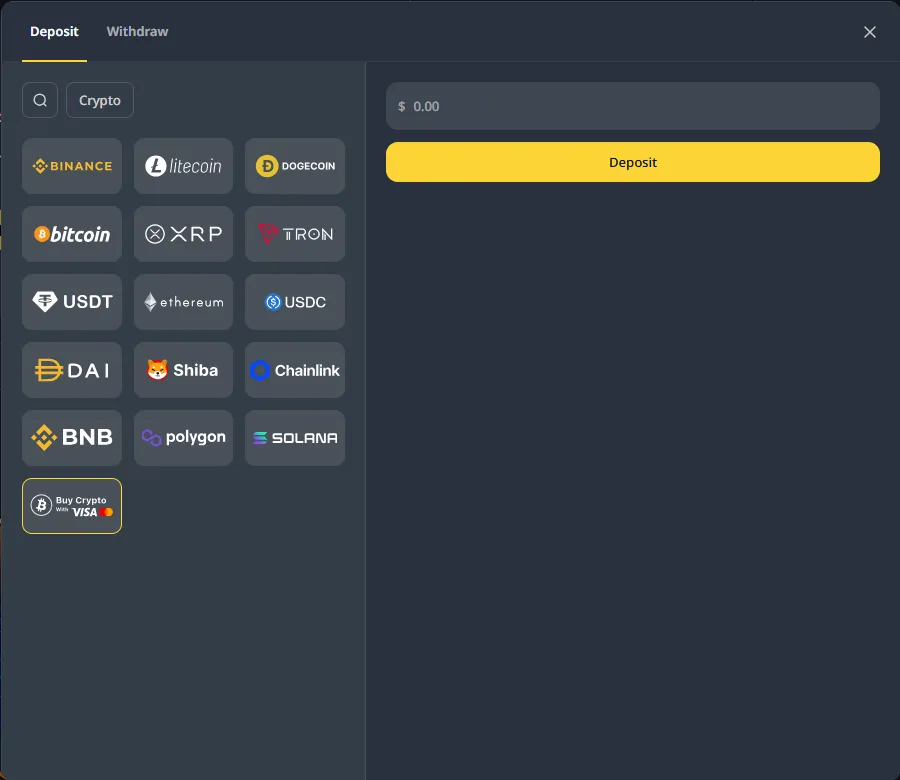 Cocobet cashier deposit screen with payment methods